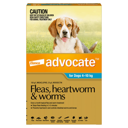 Advocate – For Dogs – Fleas, Heartworm & Worms – 3 Tubes