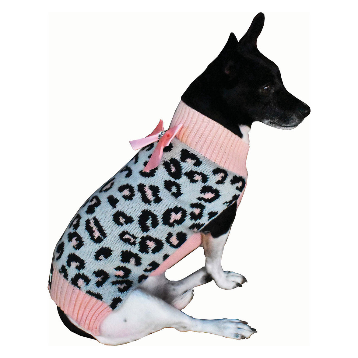 Knitted Dog Sweater – Grey/Pink Leopard