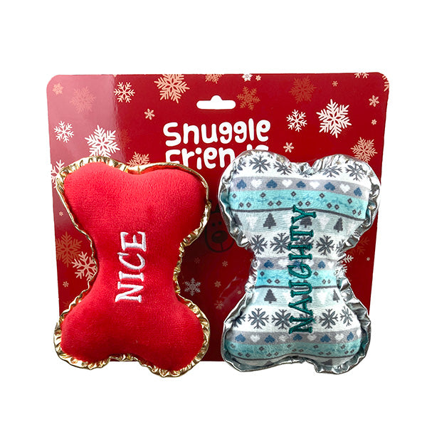 Dogs Christmas Plush Bone Set - Naughty or Nice