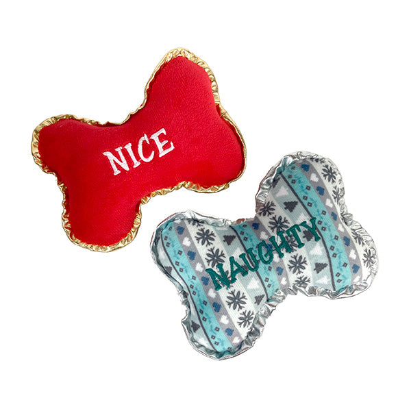 Dogs Christmas Plush Bone Set - Naughty or Nice
