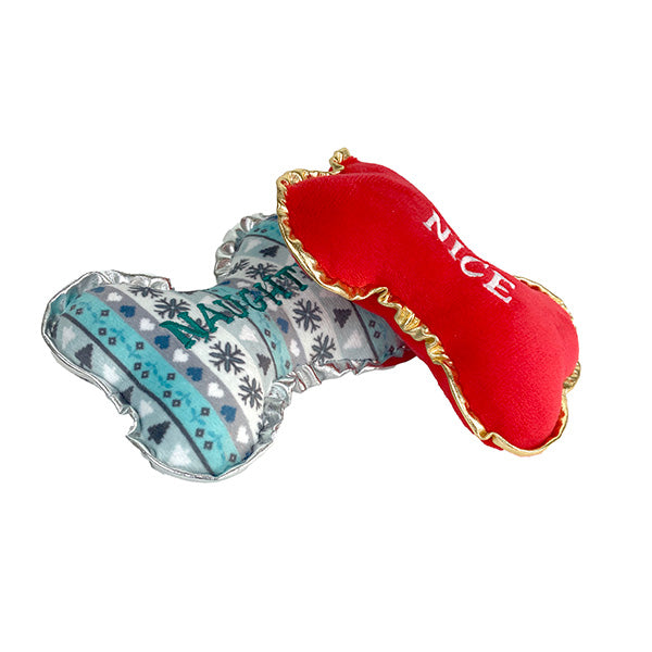 Dogs Christmas Plush Bone Set - Naughty or Nice