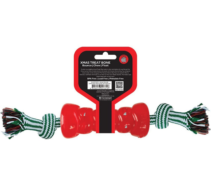 Scream – Xtreme Christmas Treat Bone – Red with Rope