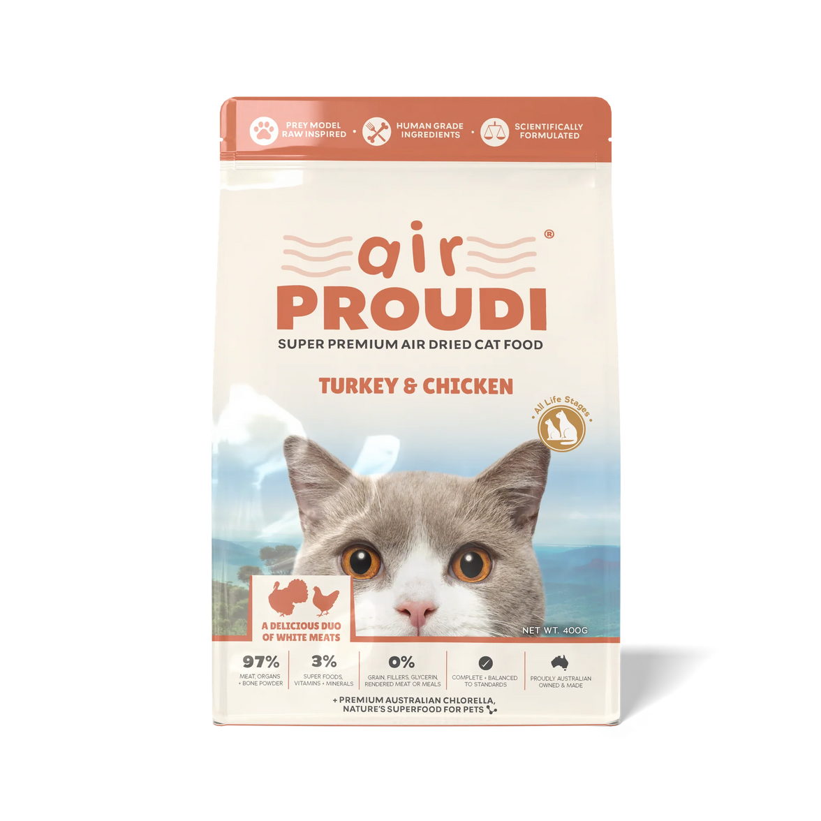 Proudi - Air Dried Cat Food Turkey & Chicken Super Premium High Protein Diet