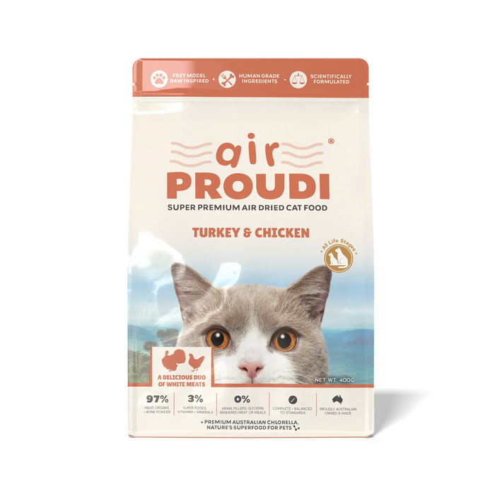 Proudi - Air Dried Cat Food Turkey & Chicken Super Premium High Protein Diet