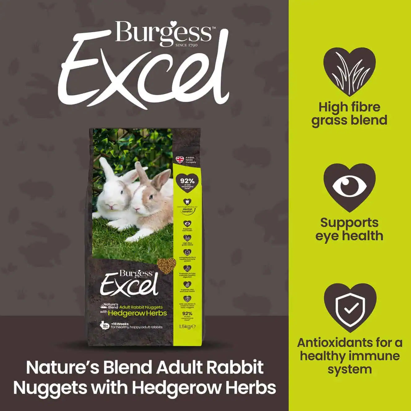 Burgess Excel – Nature's Blend Adult Rabbit Nuggets with Hedgerow Herbs