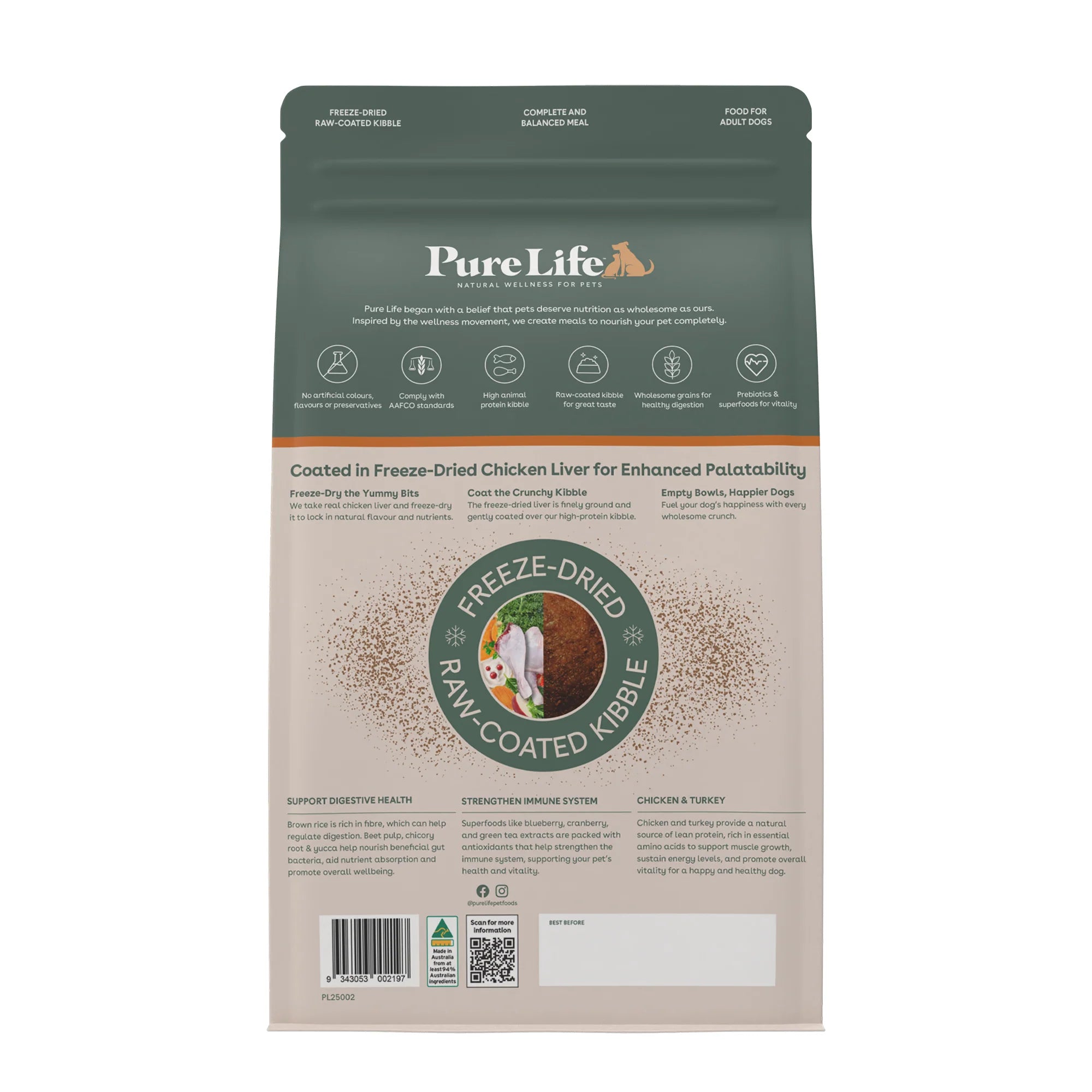 Pure Life – Adult Dog – Freeze-Dried Raw Coated Kibble – Chicken & Turkey