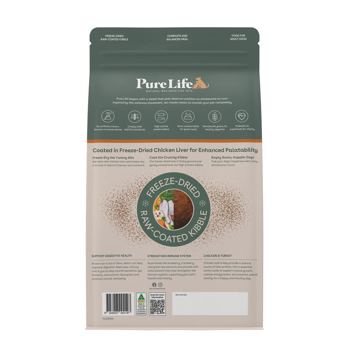 Pure Life – Adult Dog – Freeze-Dried Raw Coated Kibble – Chicken & Turkey