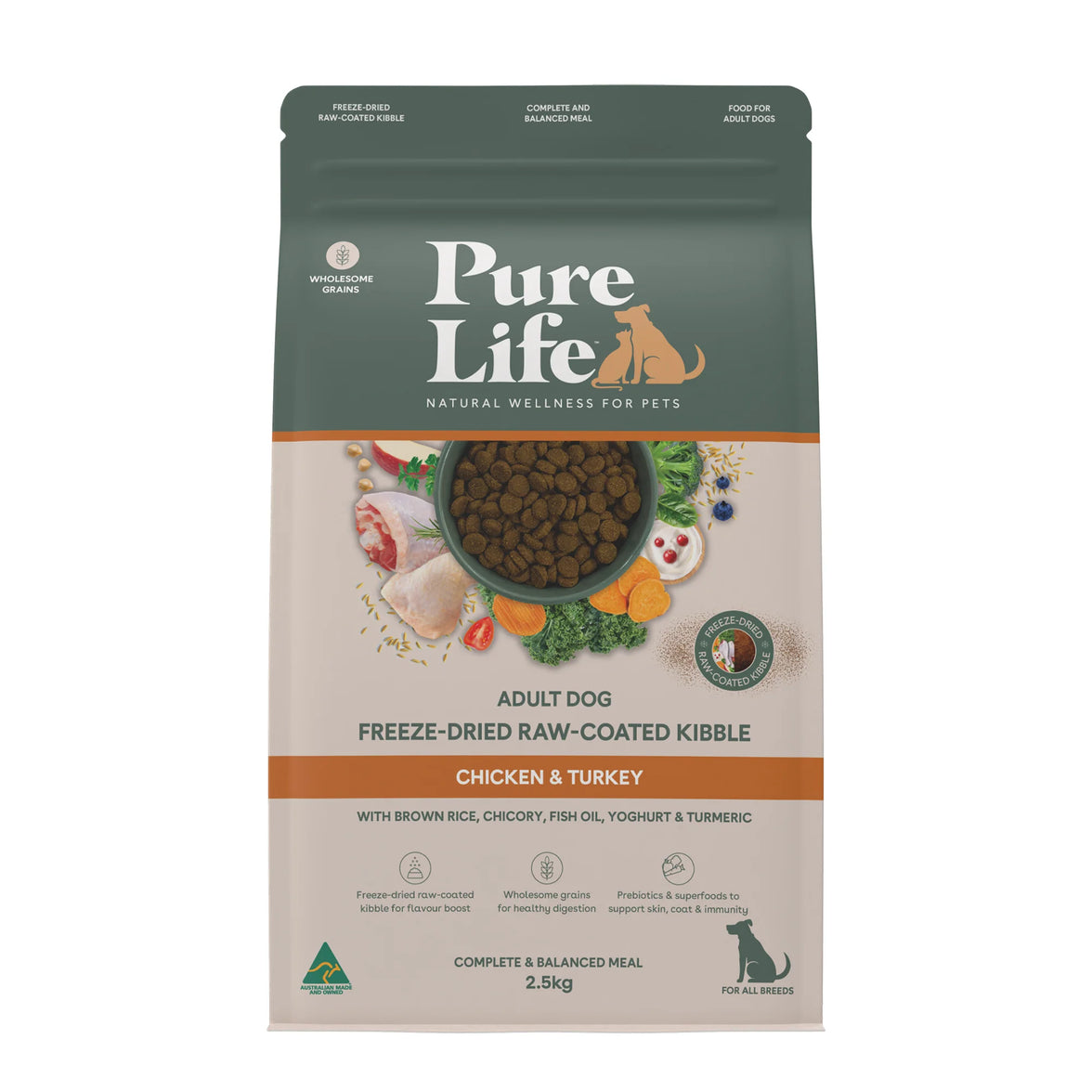 Pure Life – Adult Dog – Freeze-Dried Raw Coated Kibble – Chicken & Turkey
