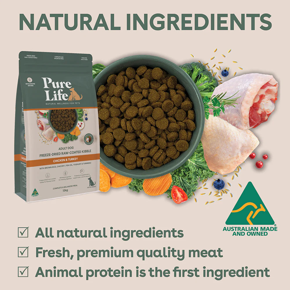 Pure Life – Adult Dog – Freeze-Dried Raw Coated Kibble – Chicken & Turkey
