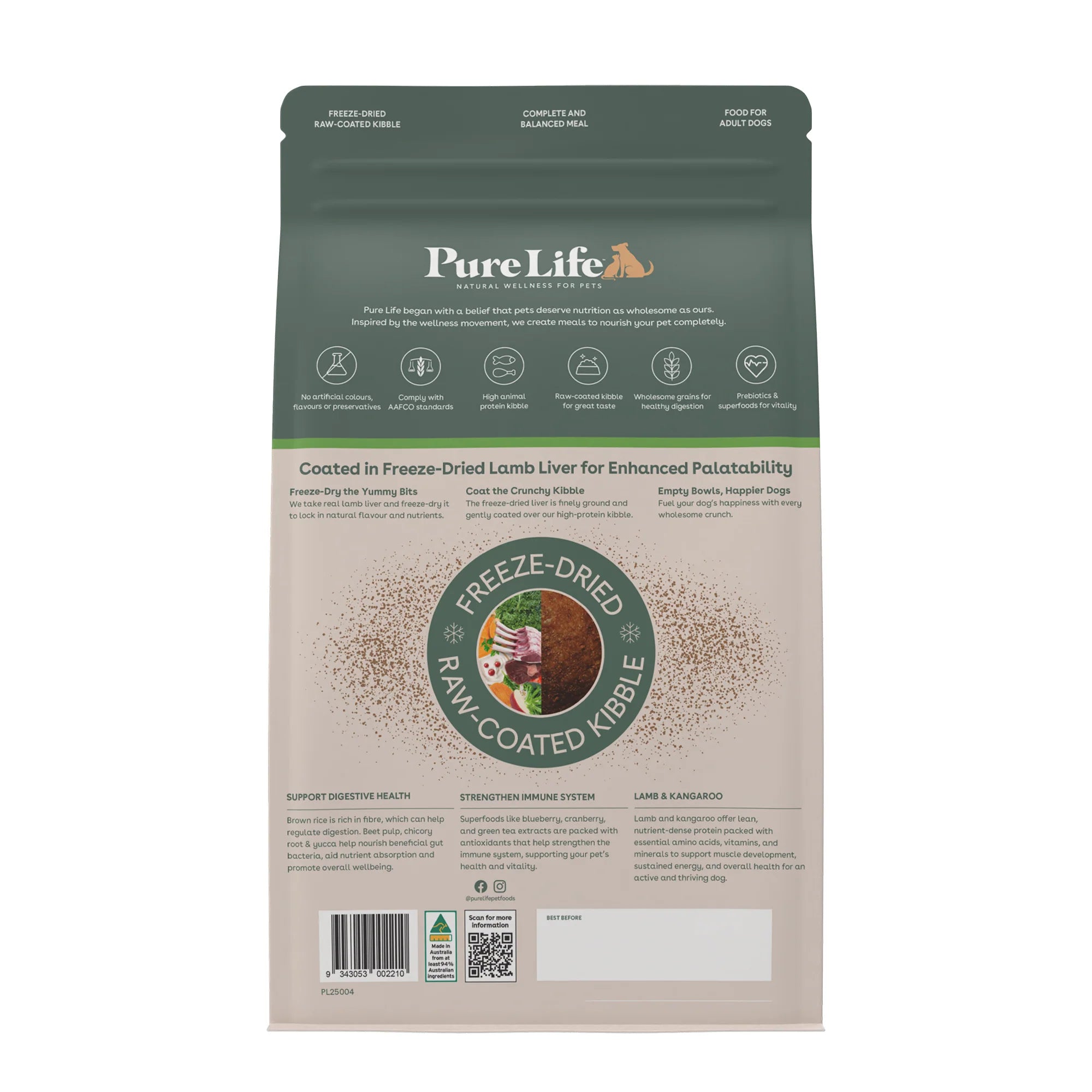 Pure Life – Adult Dog – Freeze-Dried Raw Coated Kibble – Lamb & Kangaroo