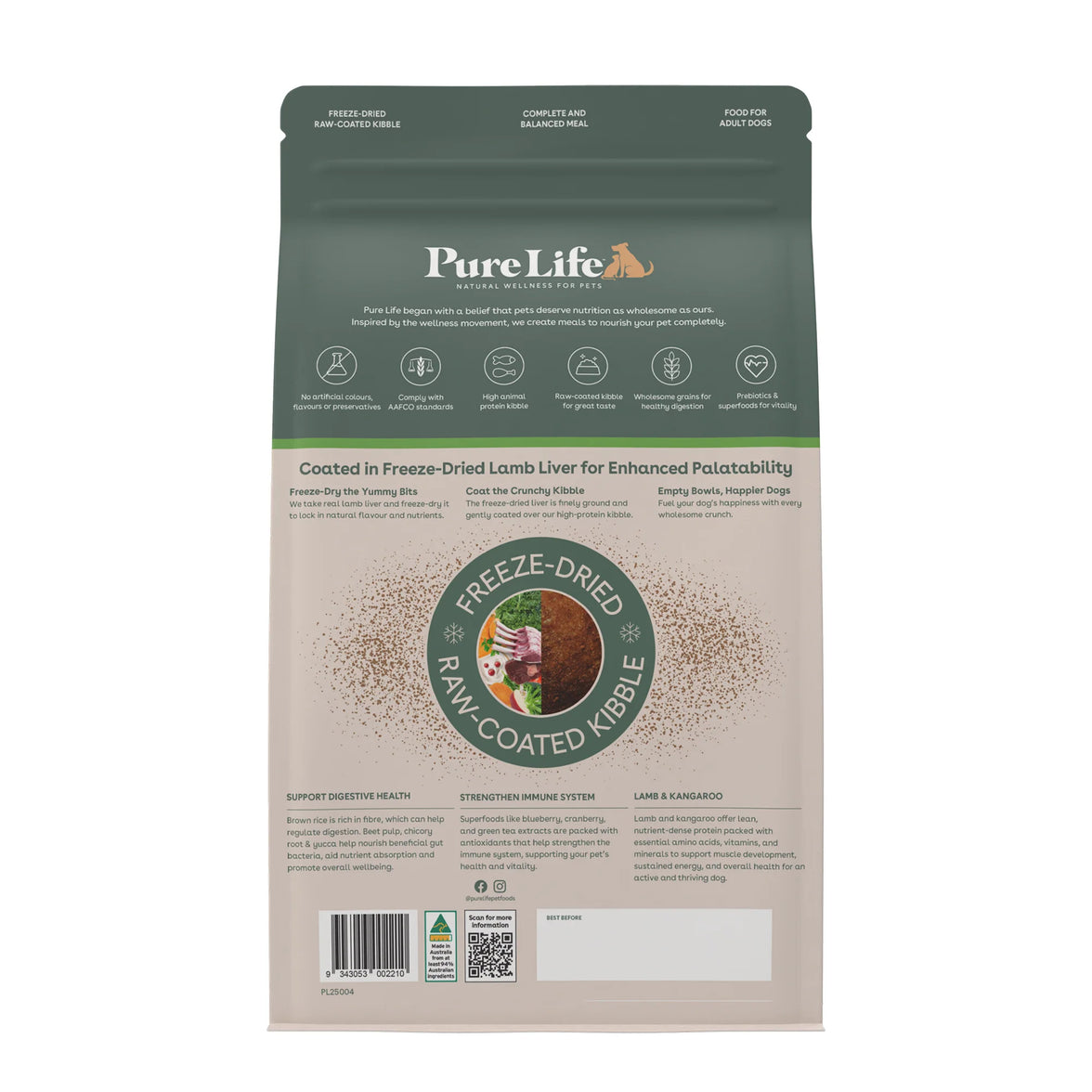 Pure Life – Adult Dog – Freeze-Dried Raw Coated Kibble – Lamb & Kangaroo