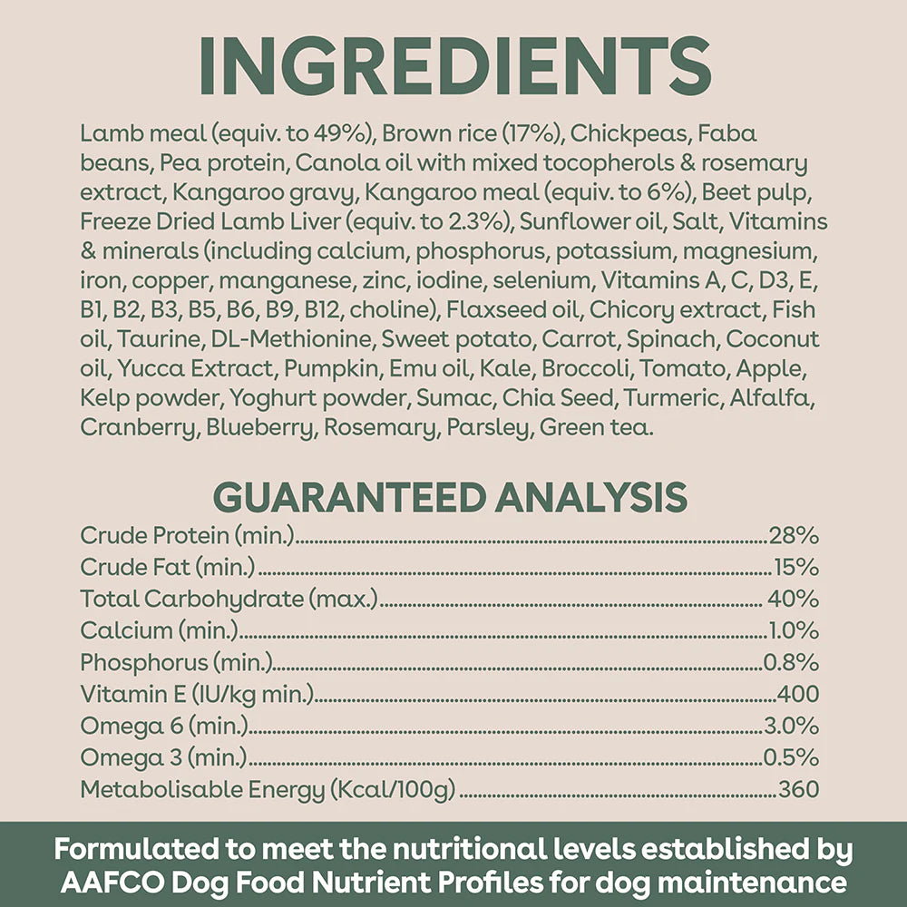 Pure Life – Adult Dog – Freeze-Dried Raw Coated Kibble – Lamb & Kangaroo