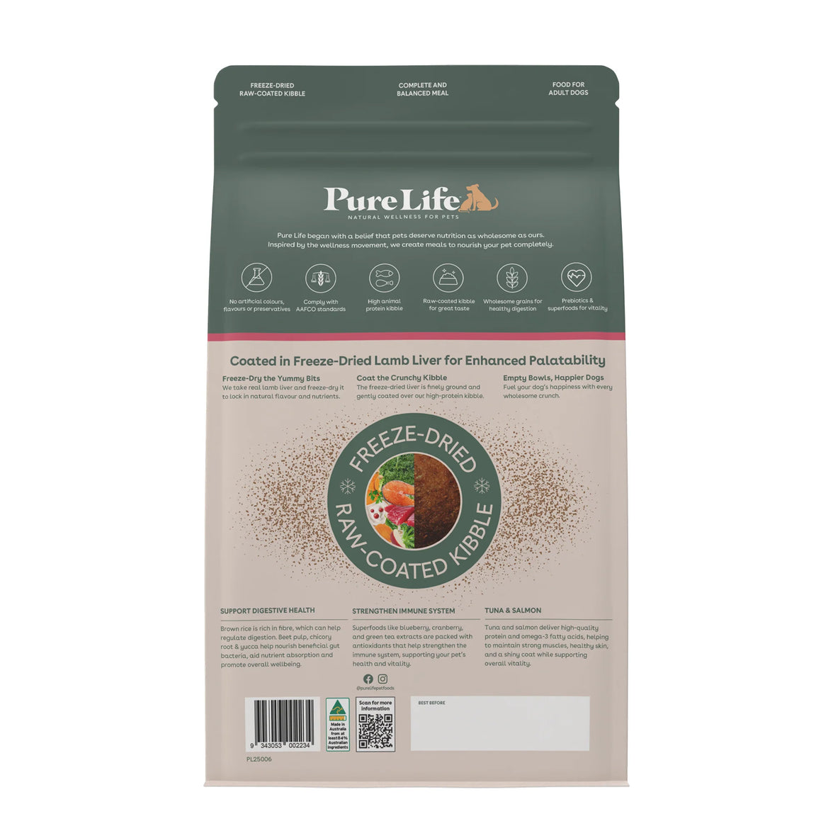 Pure Life – Adult Dog – Freeze-Dried Raw Coated Kibble – Tuna & Salmon