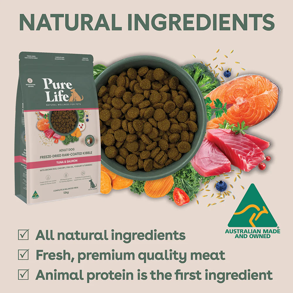 Pure Life – Adult Dog – Freeze-Dried Raw Coated Kibble – Tuna & Salmon