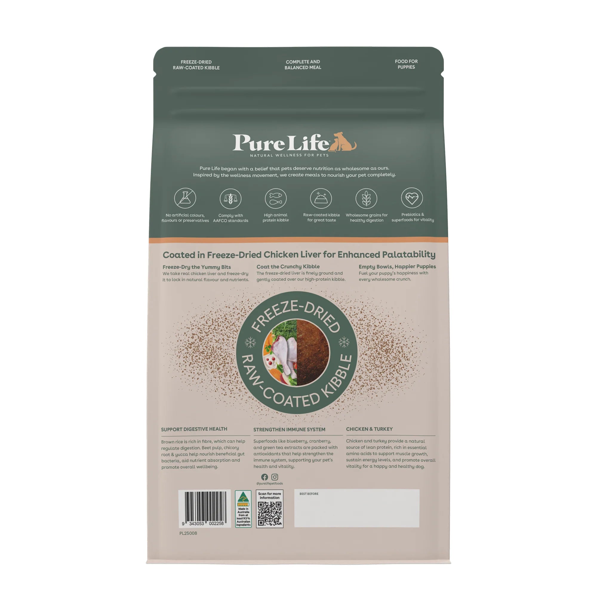 Pure Life – Puppy – Freeze-Dried Raw Coated Kibble – Chicken & Turkey