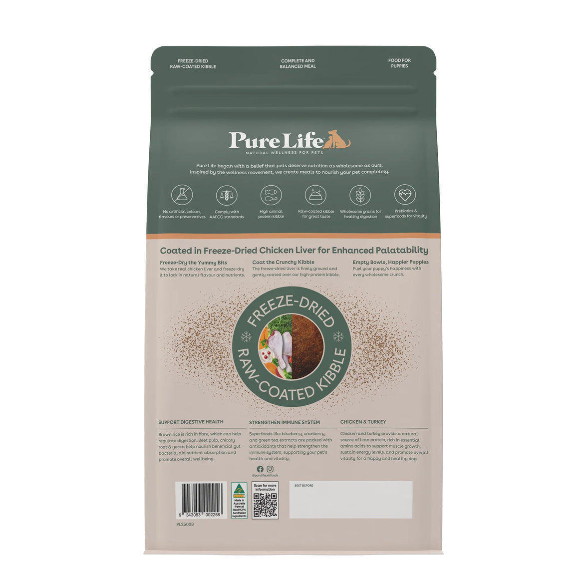 Pure Life – Puppy – Freeze-Dried Raw Coated Kibble – Chicken & Turkey