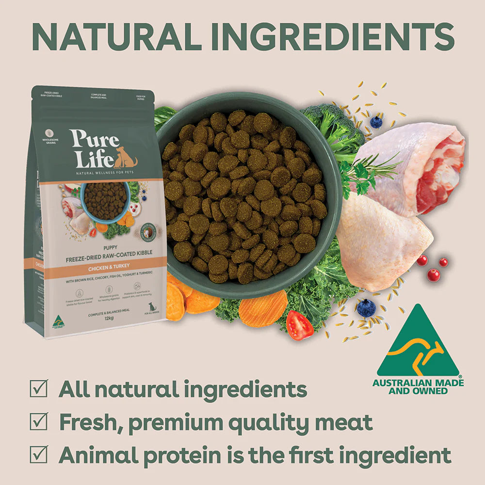 Pure Life – Puppy – Freeze-Dried Raw Coated Kibble – Chicken & Turkey