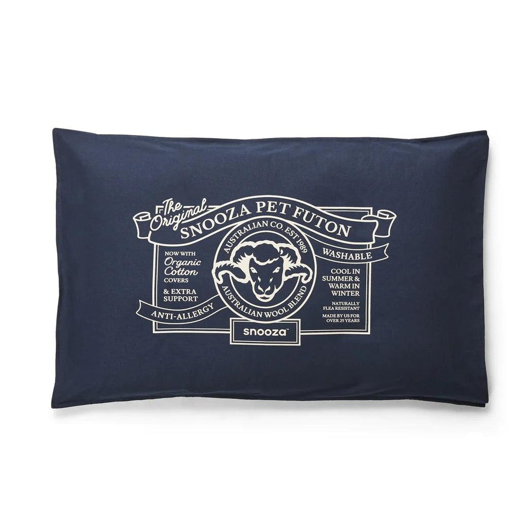 Blue dog futon - Blue dog pillow with Snooza Pet Futon Logo on it