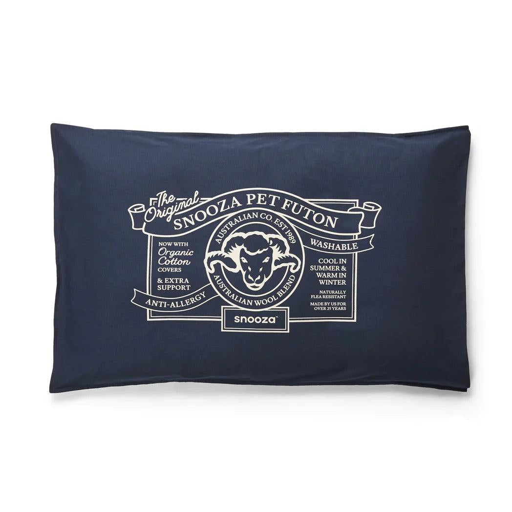 Blue dog futon - Blue dog pillow with Snooza Pet Futon Logo on it