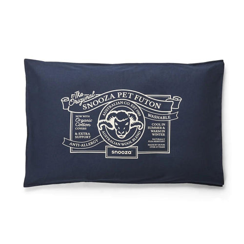 Blue dog futon - Blue dog pillow with Snooza Pet Futon Logo on it