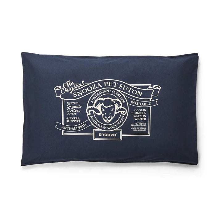 Blue dog futon - Blue dog pillow with Snooza Pet Futon Logo on it