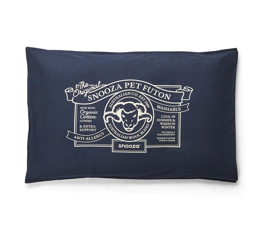 Blue dog futon - Blue dog pillow with Snooza Pet Futon Logo on it