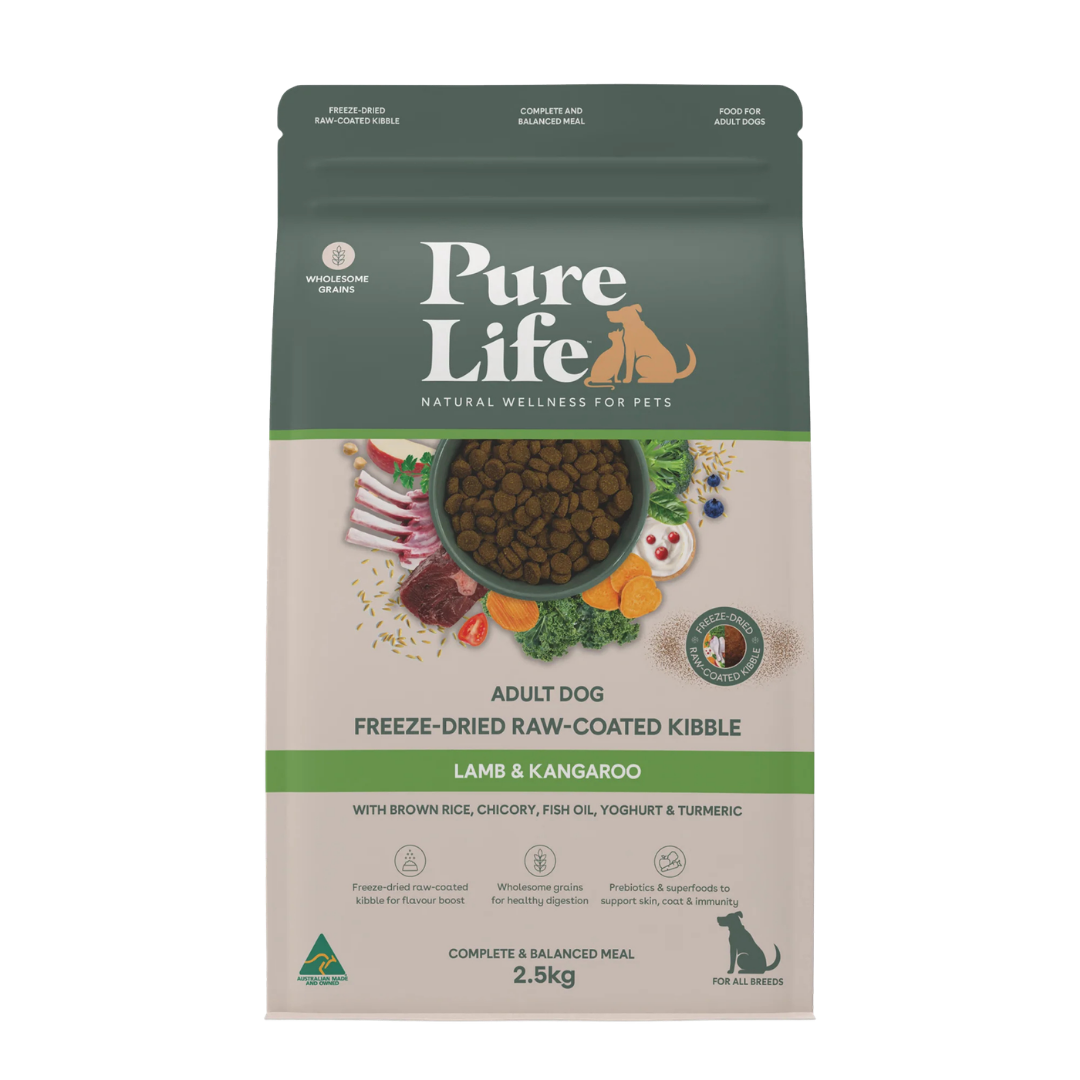 Pure Life – Adult Dog – Freeze-Dried Raw Coated Kibble – Lamb & Kangaroo