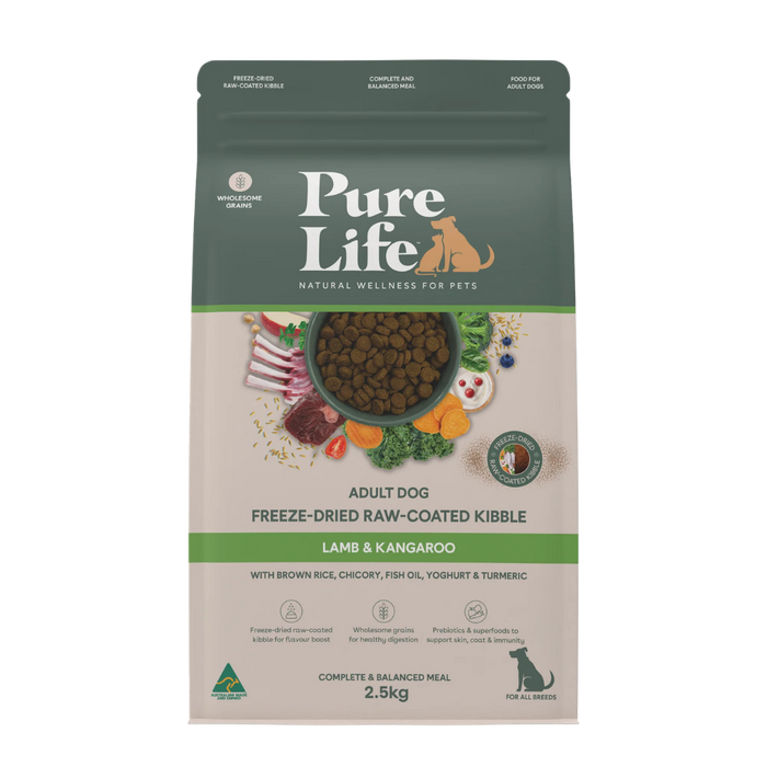 Pure Life – Adult Dog – Freeze-Dried Raw Coated Kibble – Lamb & Kangaroo
