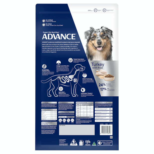 Advance Adult Dry Dog Food for Medium Breed Turkey Flavour