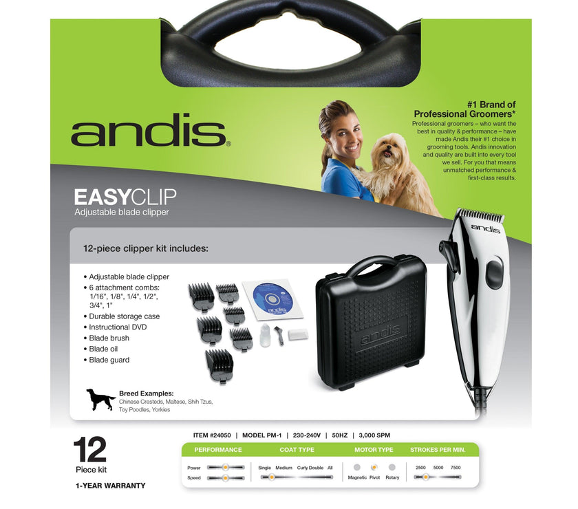 Andis – Clipper – EasyClip Light Duty – 12-Piece Kit – Chrome - The Pet Standard