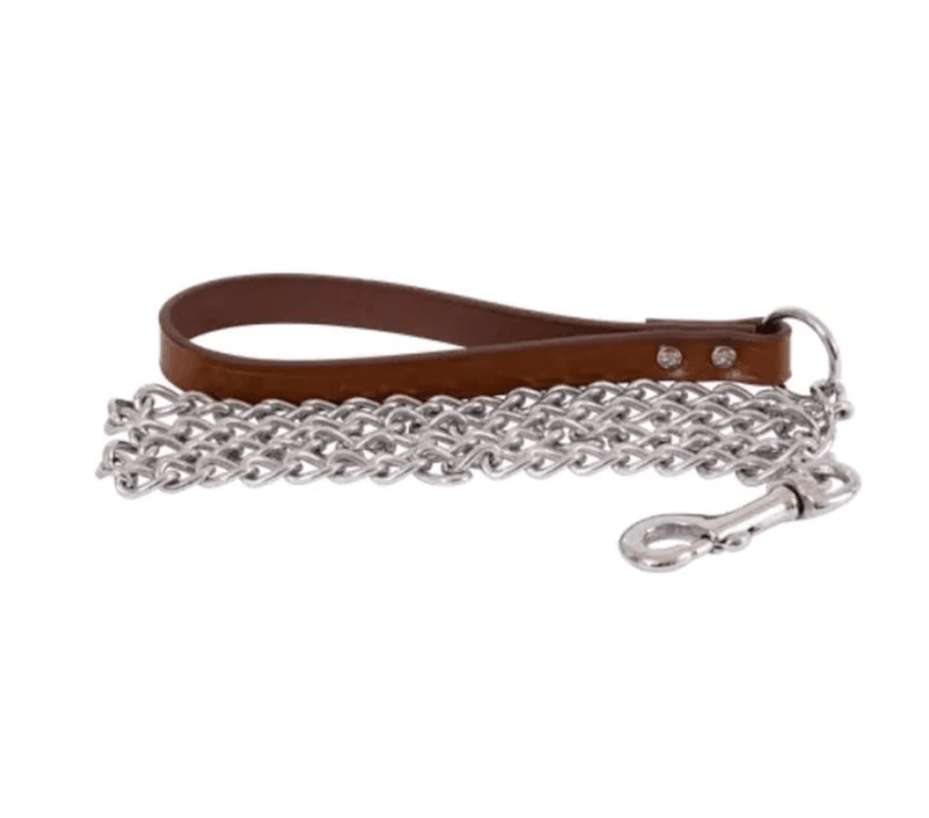 Beau Pets – Chain Lead with Leather Handle – Cognac - The Pet Standard