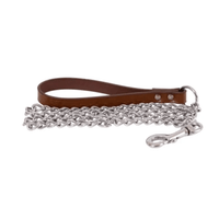 Beau Pets – Chain Lead with Leather Handle – Cognac - The Pet Standard