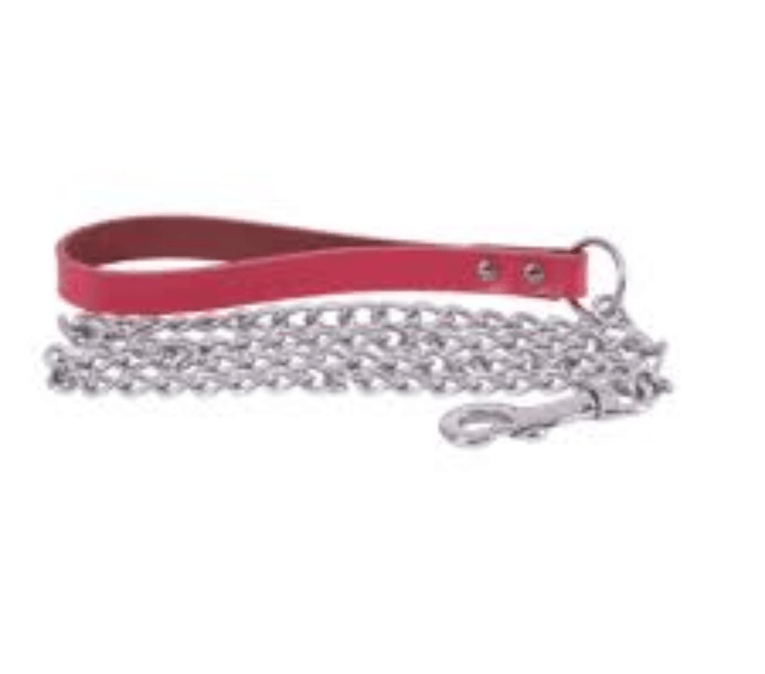 Beau Pets – Chain Lead with Leather Handle – Pink - The Pet Standard