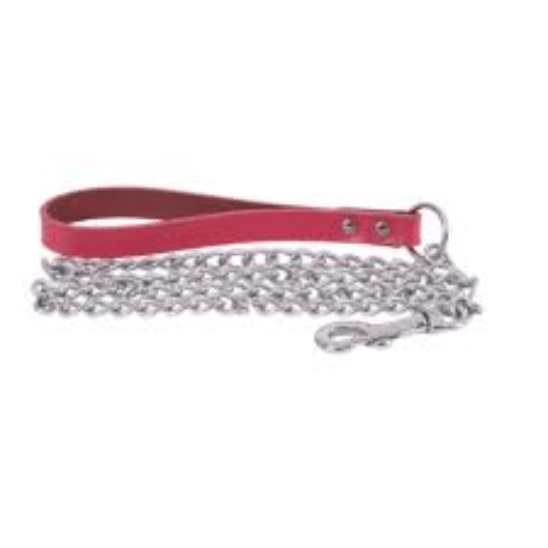 Beau Pets – Chain Lead with Leather Handle – Pink - The Pet Standard