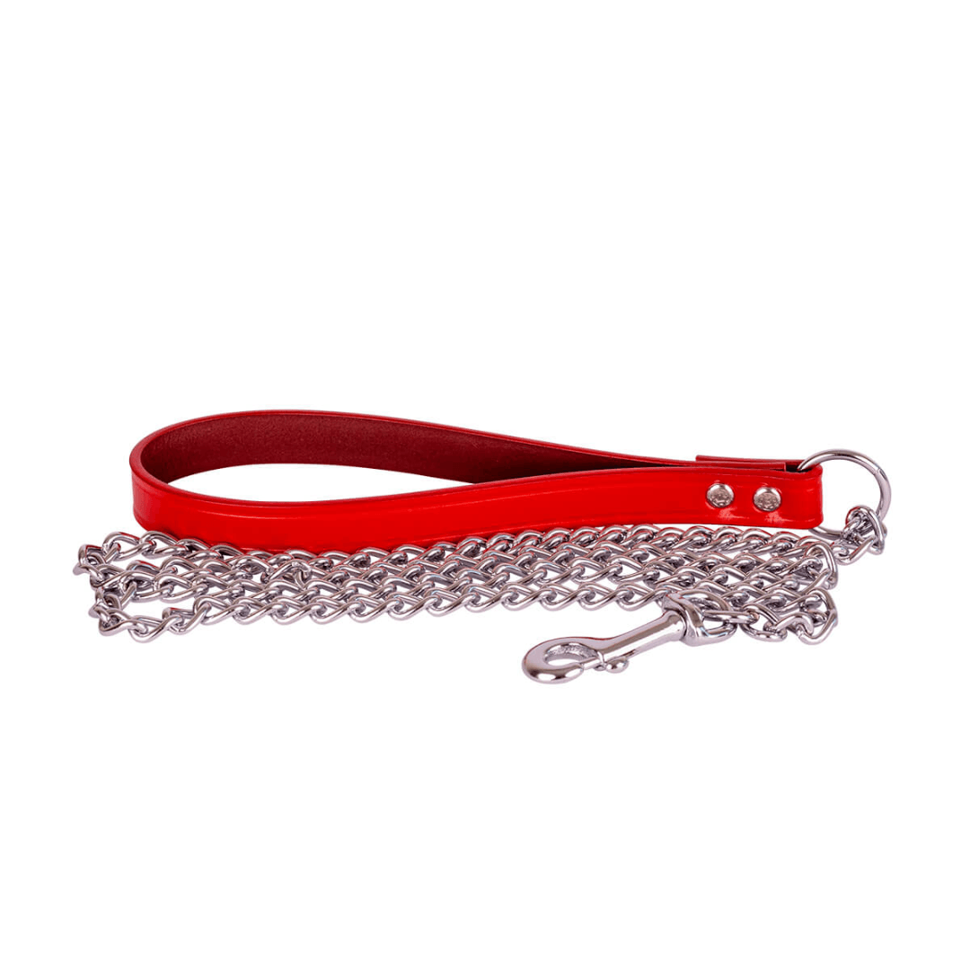 Beau Pets – Chain Lead with Leather Handle – Red - The Pet Standard