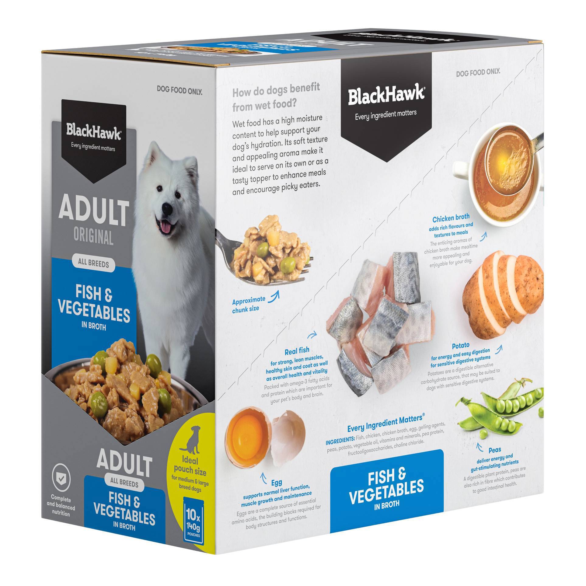 Black Hawk – Wet Food Pouches – Adult Dog – Fish & Vegetables