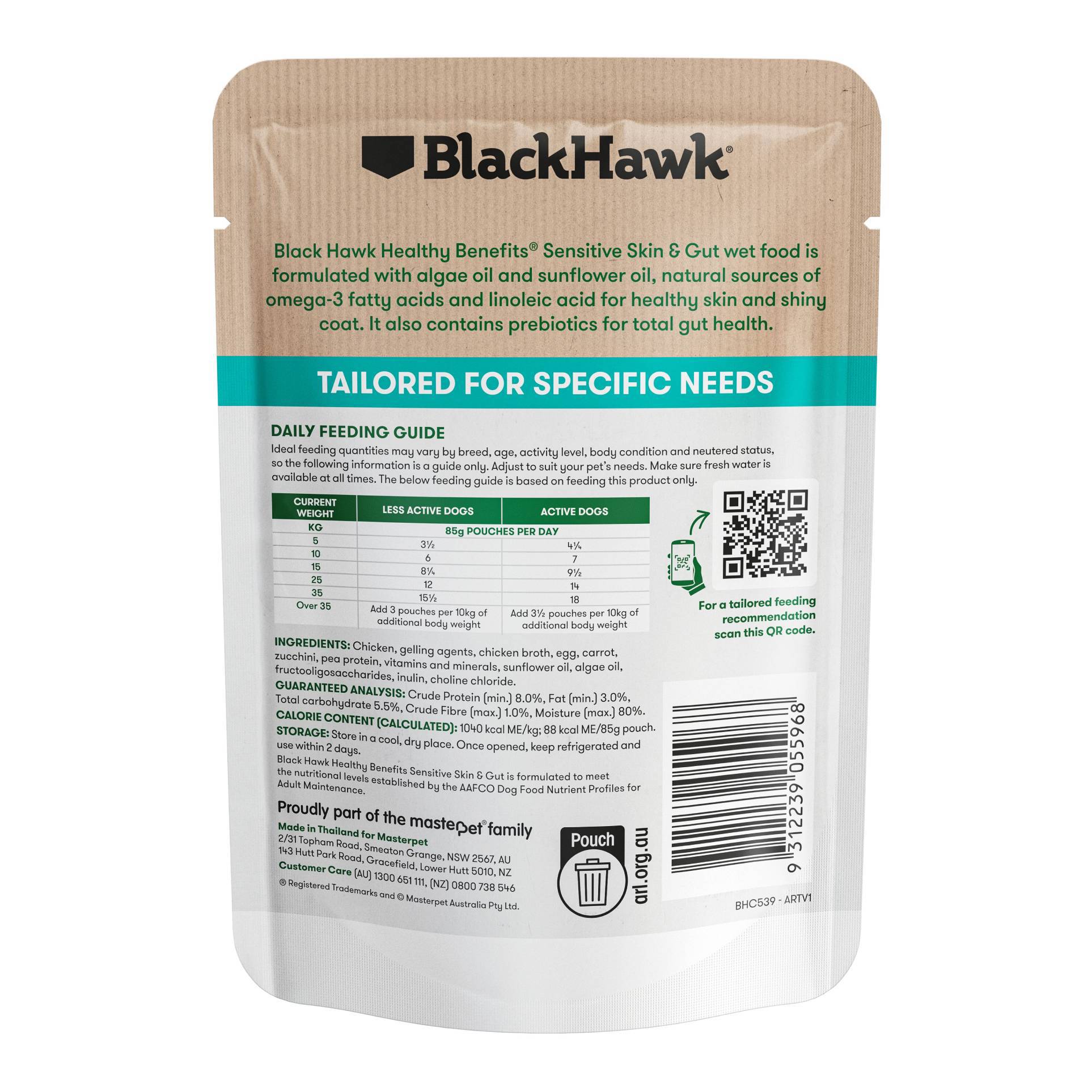 Black Hawk – Wet Food Pouches – Adult Dog – Healthy Benefits Sensitive Skin & Gut