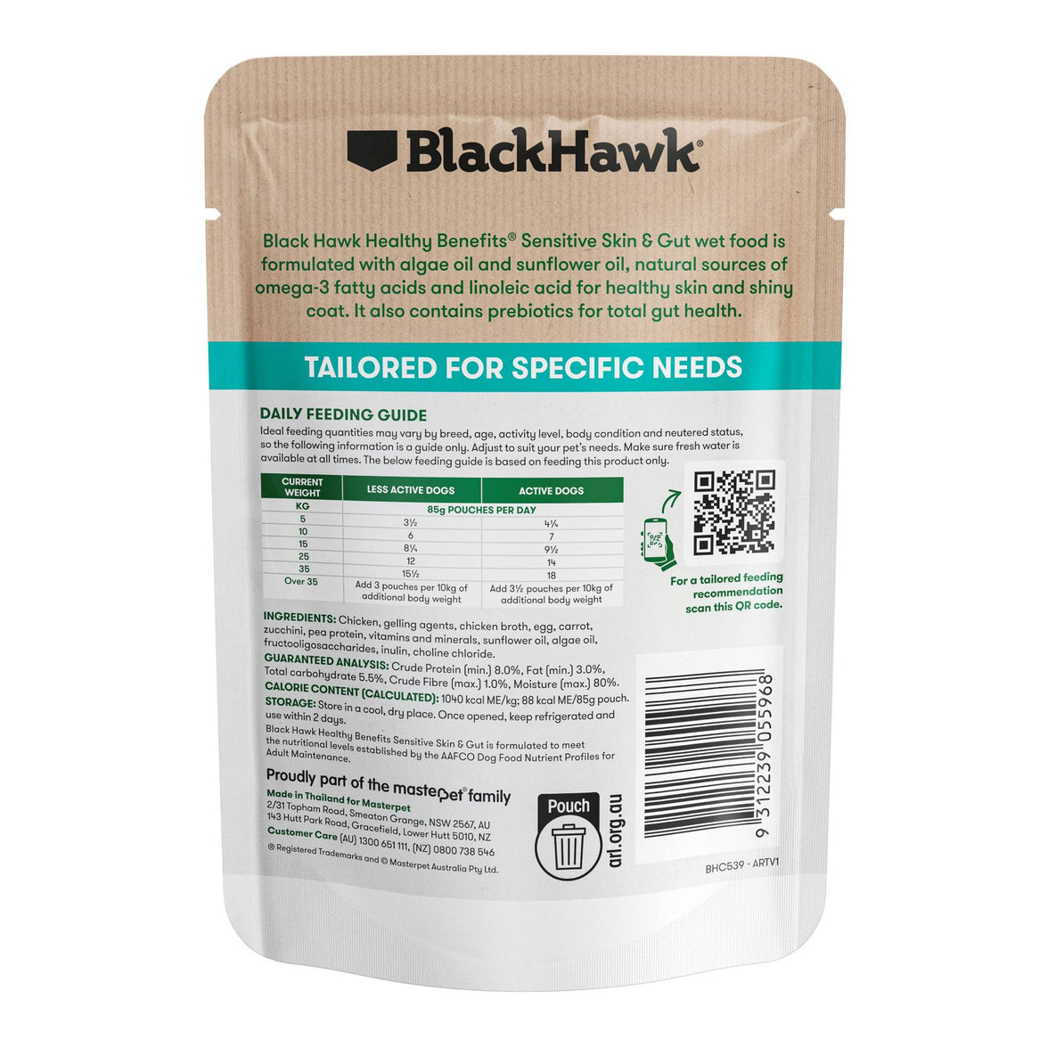 Black Hawk – Wet Food Pouches – Adult Dog – Healthy Benefits Sensitive Skin & Gut