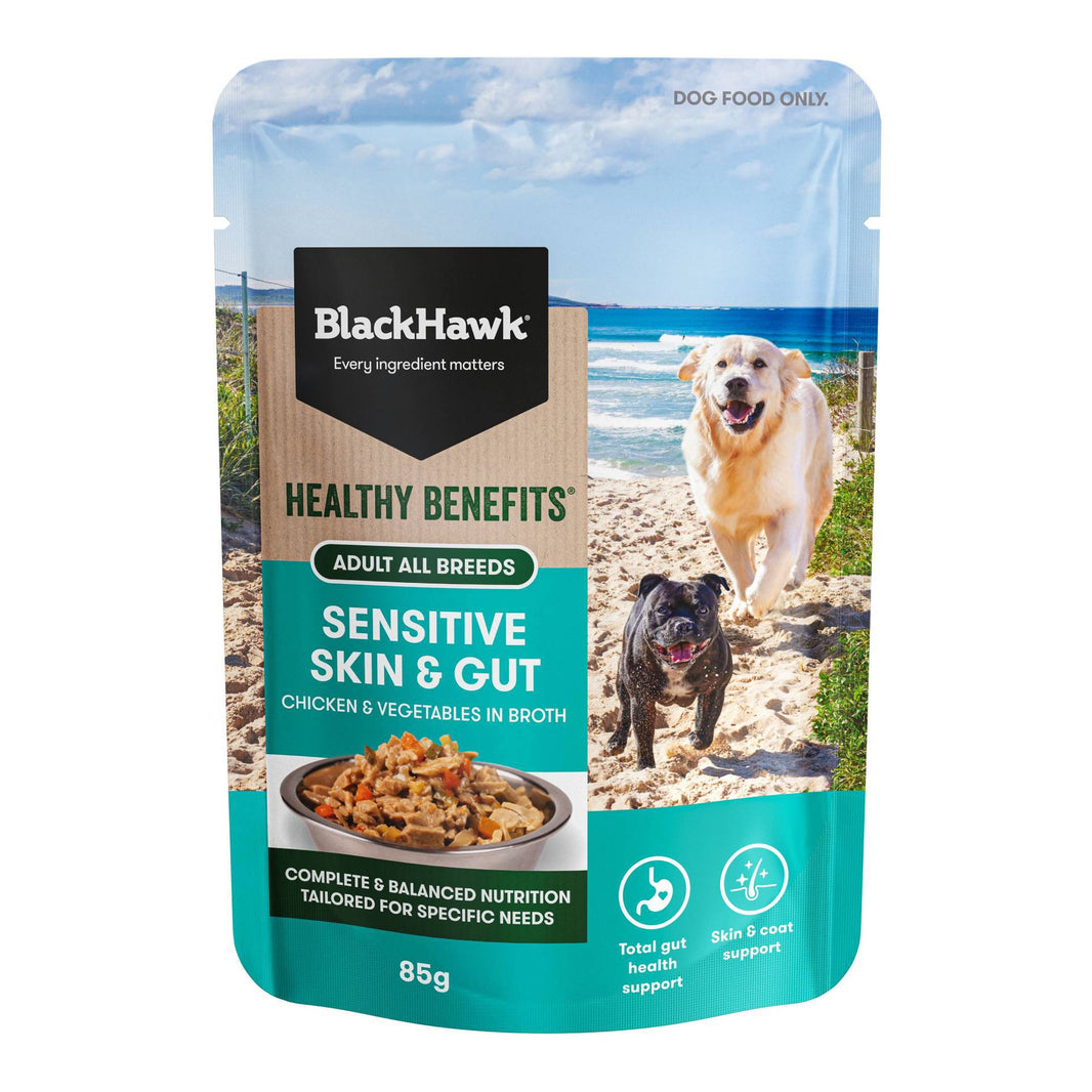 Black Hawk – Wet Food Pouches – Adult Dog – Healthy Benefits Sensitive Skin & Gut