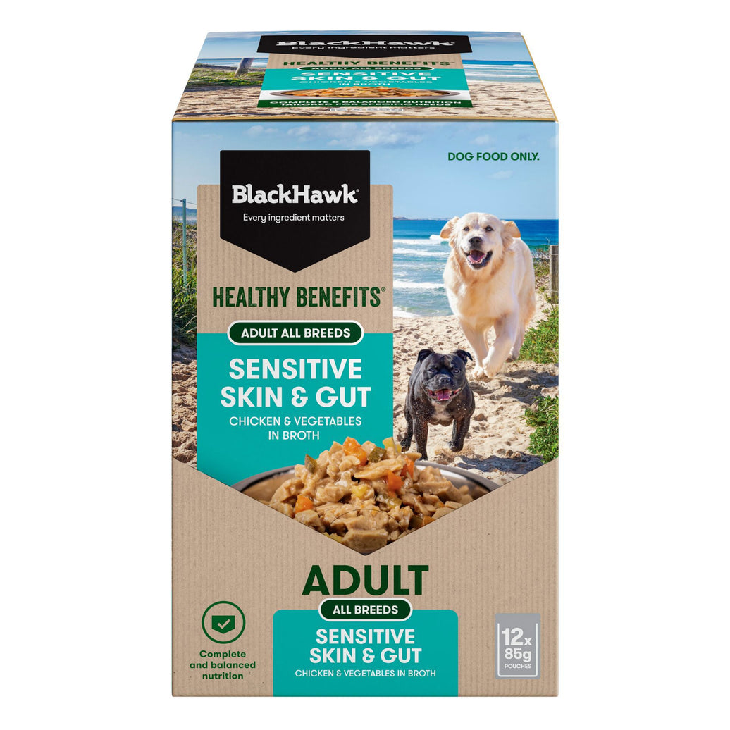 Black Hawk – Wet Food Pouches – Adult Dog – Healthy Benefits Sensitive Skin & Gut