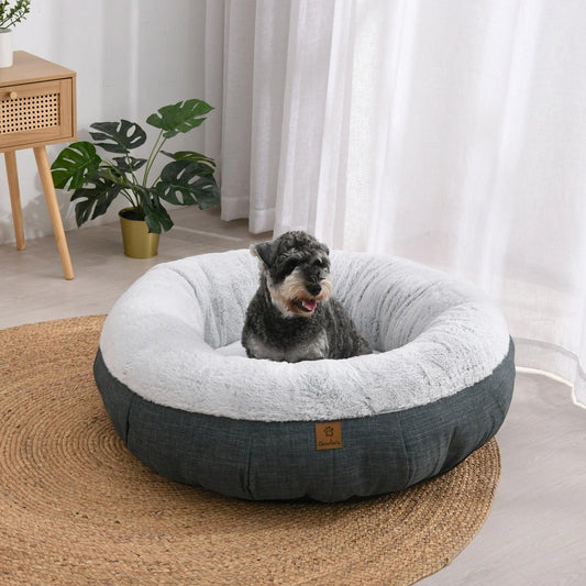 Charlie’s – Luxury Plush Round Donut Pet Bed – Grey - The Pet Standard