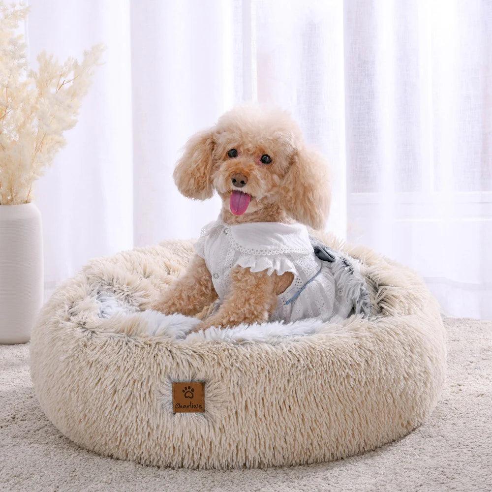 Charlie’s – Snookie Hooded Pet Bed – Faux Fur – Cream - The Pet Standard