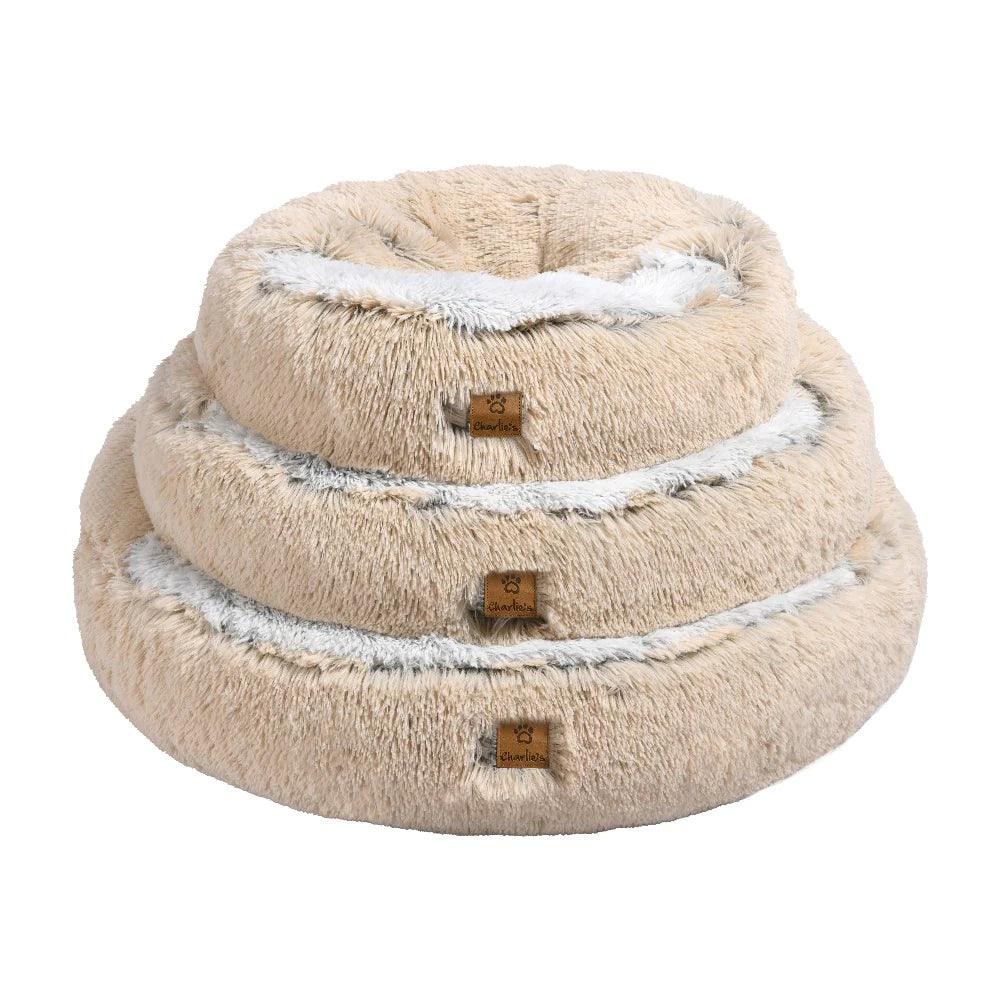 Charlie’s – Snookie Hooded Pet Bed – Faux Fur – Cream - The Pet Standard