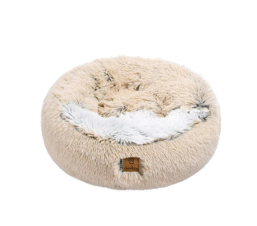 Charlie’s – Snookie Hooded Pet Bed – Faux Fur – Cream - The Pet Standard