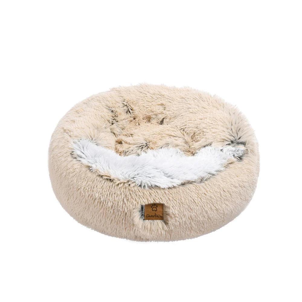 Charlie’s – Snookie Hooded Pet Bed – Faux Fur – Cream - The Pet Standard