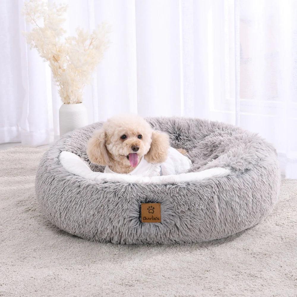 Charlie’s – Snookie Hooded Pet Bed – Faux Fur – Grey - The Pet Standard