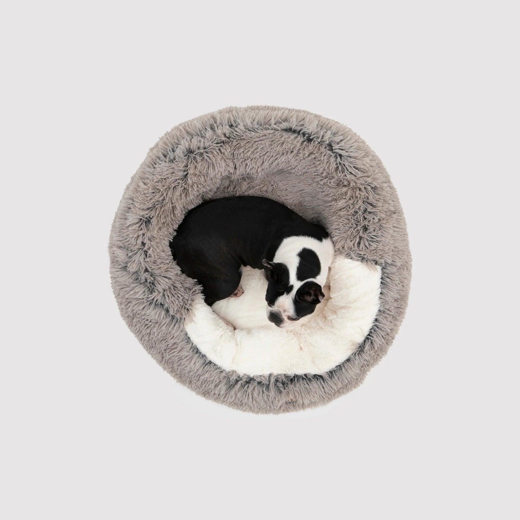 Charlie’s – Snookie Hooded Pet Bed – Faux Fur – Grey - The Pet Standard