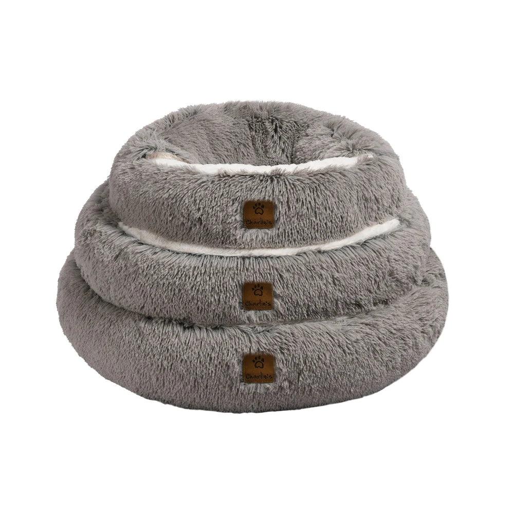 Charlie’s – Snookie Hooded Pet Bed – Faux Fur – Grey - The Pet Standard