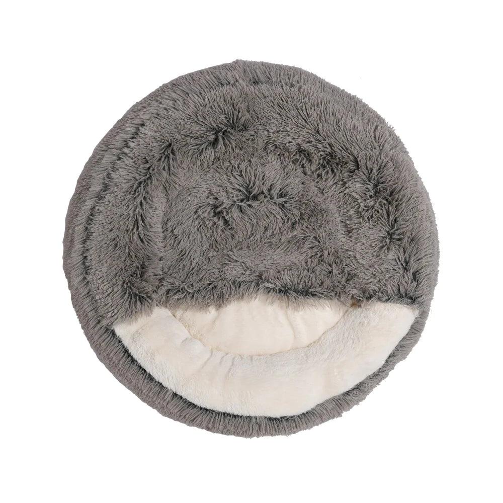 Charlie’s – Snookie Hooded Pet Bed – Faux Fur – Grey - The Pet Standard