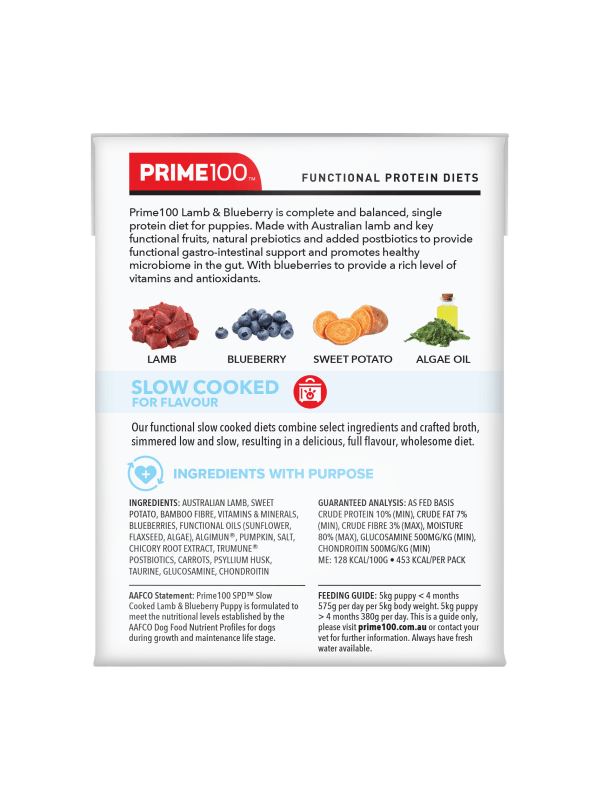 Prime100 – SPD Slow Cooked Lamb & Blueberry – Puppy - The Pet Standard